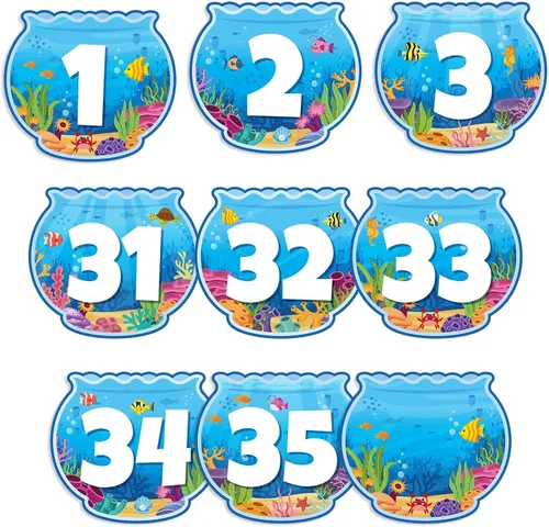 Miniatura 7 de Lincia 40 recortes numéricos de 1 a 35 recortes para tablón de anuncios y 5 tarjetas en blanco, números de calendario para el aula con 8 hojas