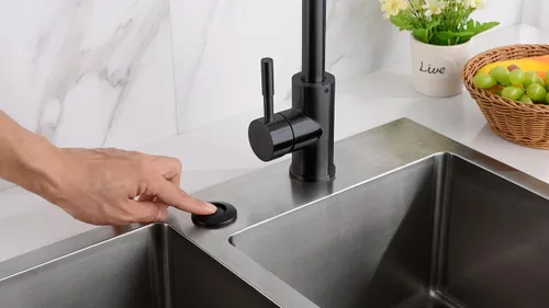 Miniatura 6 de BESTILL Botón de interruptor de aire de eliminación de basura en la parte superior del fregadero con manguera de aire de 5 pies, negro mate botón