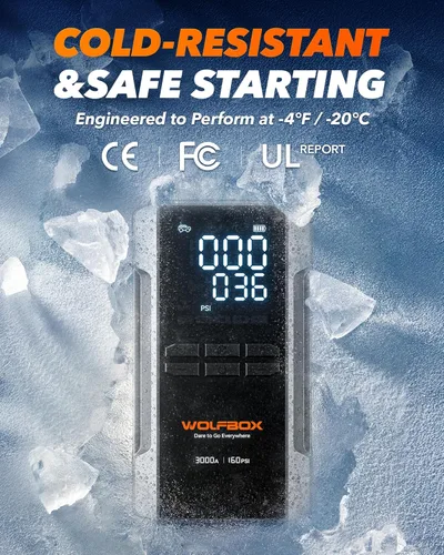 Miniatura 7 de WOLFBOX Arrancador de 3000 A con compresor de aire, batería portátil de coche de 59.2 Why 160 PSI con carga rápida de 65 W, batería de 12 V