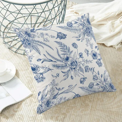 Miniatura 4 de CXMEIFLY Juego de 2 fundas de almohada de hojas florales de primavera de 16 x 16 pulgadas, para decoración de flores chinoiserie, almohadas