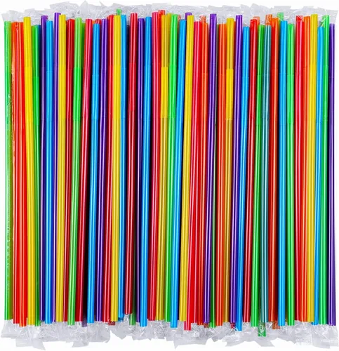200 piezas de pajitas plásticas flexibles coloridas [envueltas individualmente], pajitas desechables y doblables coloridas para fiestas, pajitas 200