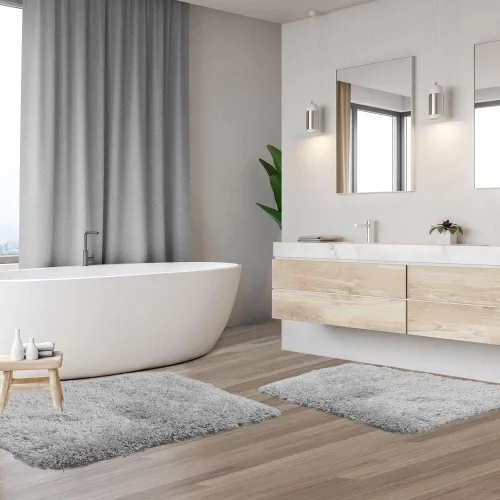 Miniatura 2 de 3 alfombras de baño ultra suaves y bonitas, tamaños 17 x 24/20 x 32/20 x 24 pulgadas, tacto suave, súper lujoso, grueso, extra fresco, plateado