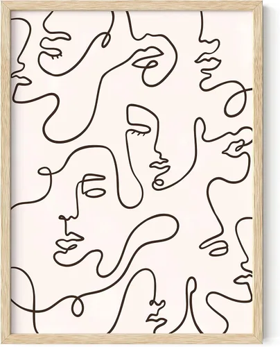HAUS AND HUES Arte minimalista para decoración de pared, figura femenina abstracta, arte de pared de silueta, póster minimalista moderno (marco