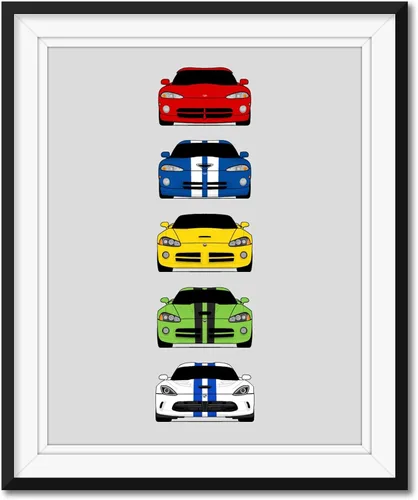 Miniatura 6 de Custom Car Posters Póster hecho a mano compatible con Dodge Viper Generations e impresión de Viper R/T GTS SRT10, color rojo con rayas blancas, 3.
