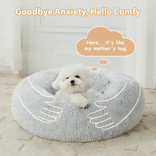 Miniatura 7 de WNPETHOME Cama Calmante para Perros Cama para Gatos Dona, Cama de Mascotas de Piel Sintética Auto-Calentable Dona Abrazadora, Cómodas Camas Redondas