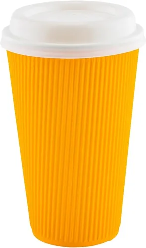Miniatura 13 de Restaurantware 16 onzas Tazas de papel desechables con pared ondulada, 500 vasos de papel amarillo aislados con diseño de borde enrollado, tapas