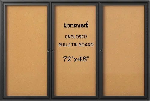 Miniatura 23 de INNOVART Tablero de anuncios cerrado de 48 x 36 pulgadas, tablero de anuncios de corcho con cerradura con marco de aluminio, tablero de anuncios
