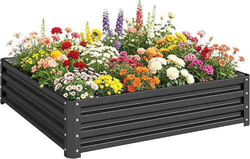 Miniatura 33 de Outsunny Cama de Jardín Elevada con 3 Jardineras, Soporte de Plantas de Madera con Orificios de Drenaje, para Verduras, Hierbas y Flores, Gris