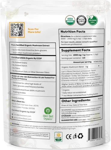 Miniatura 4 de Ellie's Best Suplemento orgánico de mezcla de extracto de polvo de 7 hongos, 114 porciones Cordyceps de doble extracción de alta potencia, Reishi