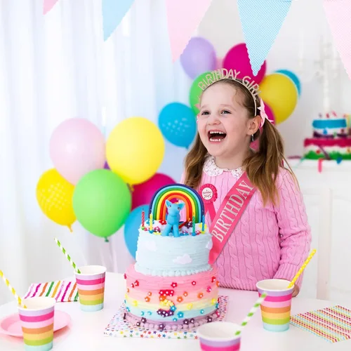 Miniatura 4 de Geosar Juego de corona y disfraz de cumpleaños para niña, medalla de cinta, diadema de diamantes de imitación dorados, regalos para mujeres, niños