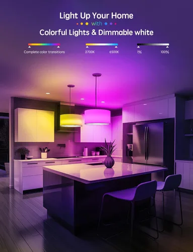 Miniatura 7 de Paquete de 8 bombillas inteligentes, A19 E26 850LM WiFi y Bluetooth RGBWW que cambia de color, bombilla LED RGBWW compatible con Alexa y Google