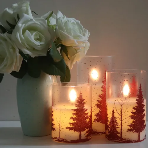 Miniatura 7 de Velas de Cristal sin Llama de Árbol de Navidad con Control Remoto Temporizador Operadas con Batería Cera Real Mecha 3D LED Parpadeantes Velas