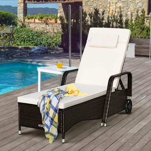 Miniatura 3 de COSTWAY Silla de salón de ratán para patio, sofá reclinable ajustable, acolchado, jardín