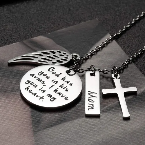 Miniatura 4 de JoycuFF Regalos conmemorativos, collar de condolencias por la pérdida de papá, mamá, marido, joyería de recuerdo, alas de ángel, colgante de acero