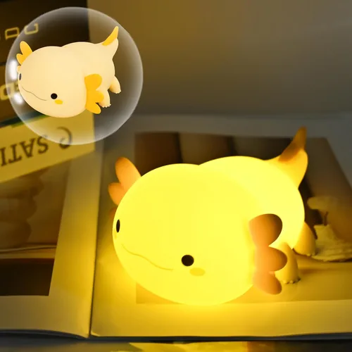 Miniatura 10 de HAPPYBAG Axolotl - Lámpara de noche para niños, bonita lámpara de ajolote de silicona regulable para guardería, lámpara táctil recargable Kawaii