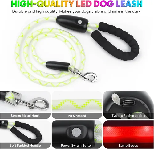 Miniatura 4 de YFbrite Correa de perro de 4 pies iluminada con 15 modos de parpadeo - Correa de perro LED súper brillante para perros pequeños, medianos y grandes