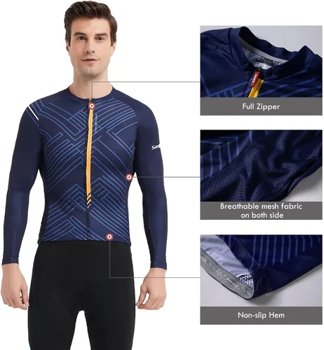 Miniatura 45 de Santic - Camiseta de ciclismo para hombre, manga larga, reflejante, cremallera completa, con bolsillos