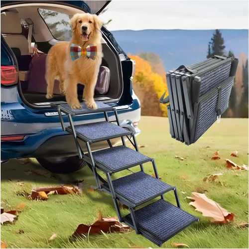 Rampa para perros para auto, camión y SUV, escaleras plegables para perros grandes, escaleras plegables para mascotas con superficie antideslizante