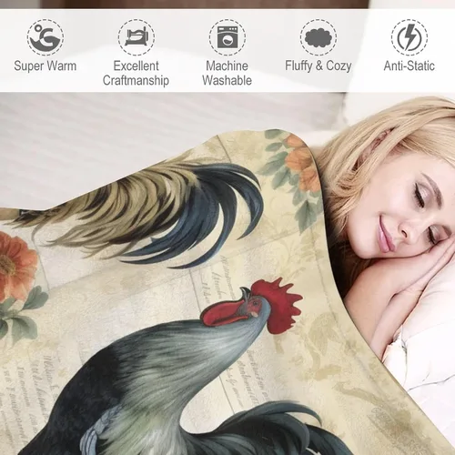 Miniatura 4 de Manta de franela de forro polar con dije de país, gallo, de 60 x 80 pulgadas, para sofá, cama, oficina, regalo para San Valentín, madre, padre