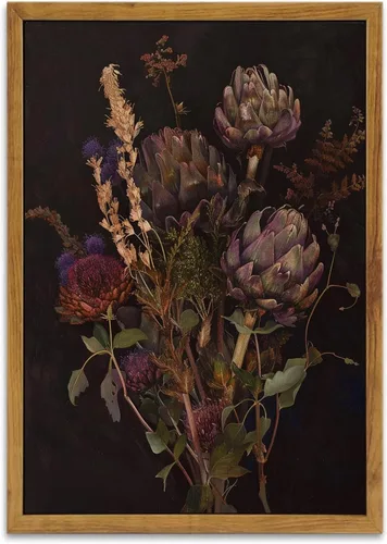 Arte de pared de flores oscuras, cuadros botánicos negros vintage, póster de flores silvestres, impresiones botánicas de flores silvestres, pintura