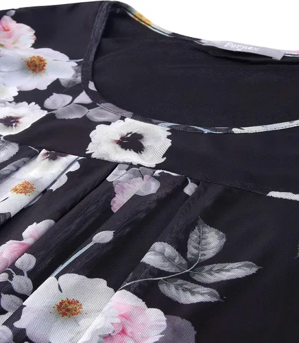 Miniatura 2 de Furnex Blusa de manga corta para mujer, de malla plisada, blusas florales de verano