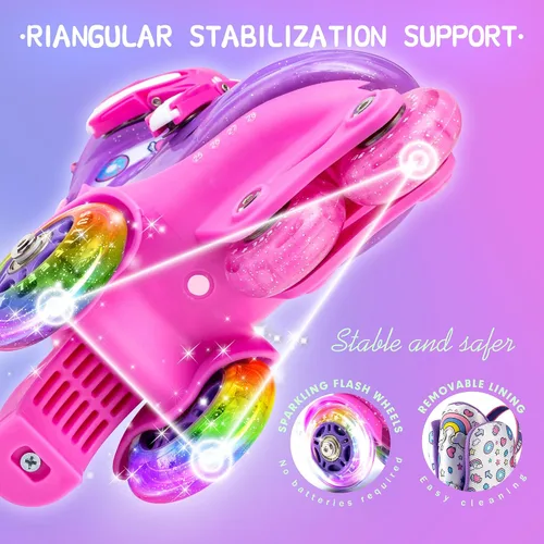 Miniatura 2 de SULIFEEL Patines ajustables Rainbow Unicorn para niñas, tamaño mediano y SULIFEEL para niños, talla S