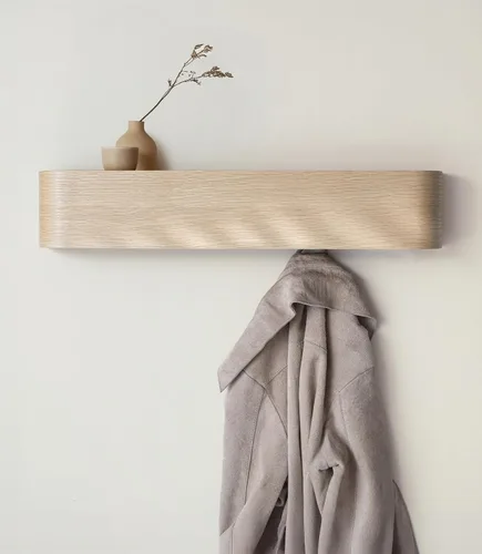 Miniatura 9 de Kazai. Perchero de pared 'Toke' – Perchero de diseño moderno con ganchos ocultos de pared – Perchero de panel de chapa de madera maciza – Roble
