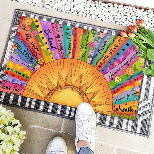 Miniatura 3 de Tapete bohemio con citas inspiradoras de 17 x 29 pulgadas, tapete decorativo de entrada, tapete de goma antideslizante, tapete lavable