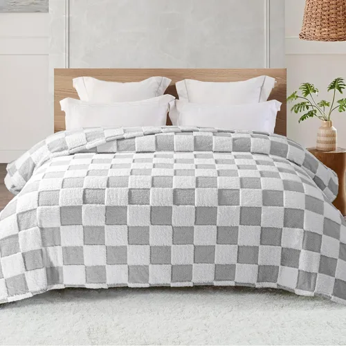 Miniatura 10 de Exclusivo Mezcla - Manta de franela super suave y cálida con diseño de vellón esponjoso, para sofá, cama, con lindo patrón a cuadros, negro, 50" x