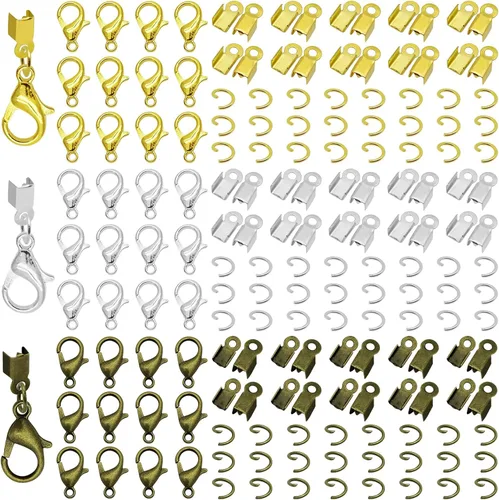 Miniatura 11 de Kit de 500 extremos de cable plegables para hacer joyas, incluye 100 cierres de pinza de langosta, 200 anillos de salto abiertos, 200 extremos