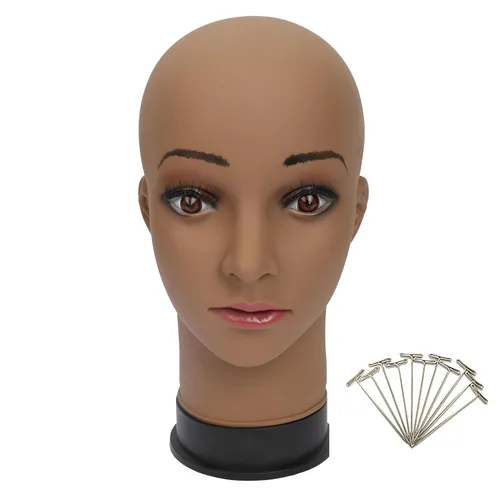 Miniatura 4 de BHD BEAUTY Cabeza de maniquí calva beige femenino profesional cosmetología para hacer pelucas, pelucas de exhibición, gafas, pelos con pasadores