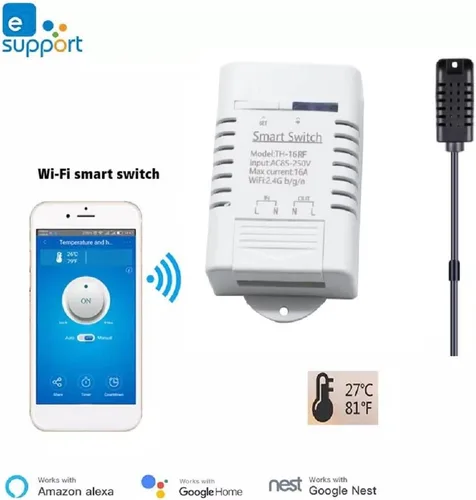 Miniatura 2 de eWeLink - Interruptor inteligente de 16 A con monitoreo de temperatura y humedad, controlador de termostato WiFi compatible con Alexa Google Home