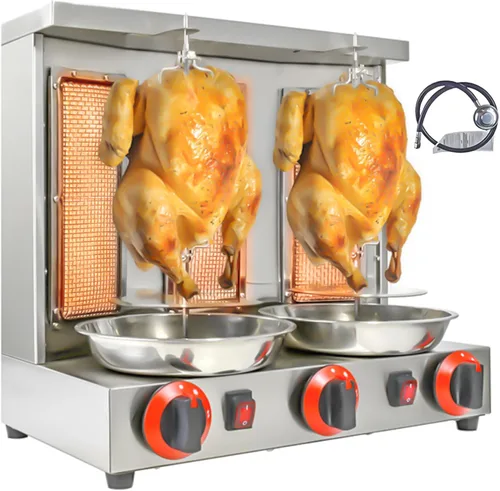 Miniatura 7 de Máquina Shawarma XGN Parrilla de Kebab Vertical Asador Giratorio con 3 Quemadores y 2 Espetos Giratorios Automáticos para Rosticería de Carne, Asado