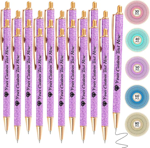 Miniatura 26 de Hasta 100 bolígrafos personalizados con nombre a granel, bolígrafo con purpurina de impresión personalizada, grabado gratis, texto con logotipo