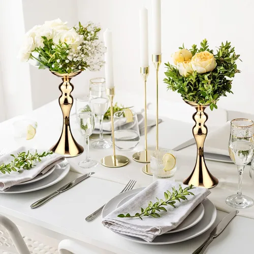 Miniatura 6 de Sadnyy 16 piezas de metal para arreglos florales, soporte de metal para centro de mesa de boda, decoración de mesa alta, florero para bodas, Dorado