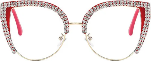 Miniatura 8 de willochra Lindas gafas de ojo de gato con diamantes de imitación brillantes, divertidos lentes de bloqueo de luz azul para mujeres y niñas