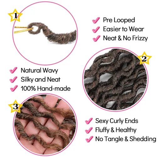 Miniatura 2 de Karida Rastas de cabello sintético de ganchillo de 18 pulgadas, 8 paquetes de cabello de ganchillo preanudado de diosa, rastas sintéticas onduladas