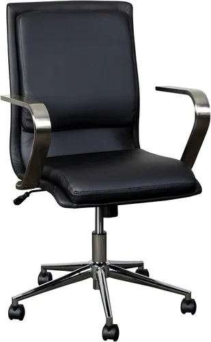 Miniatura 15 de Flash Furniture James Silla de oficina ejecutiva de diseño con respaldo medio, tapicería LeatherSoft negra, base y brazos negros, asiento giratorio