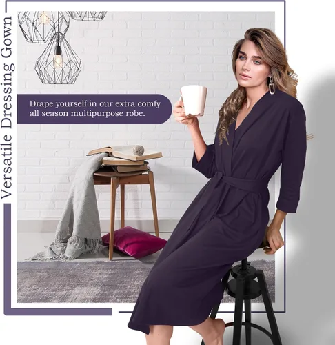 Miniatura 6 de NY Threads Bata de baño de punto largo para mujer, manga 34, kimono suave, ligero, ropa de descanso
