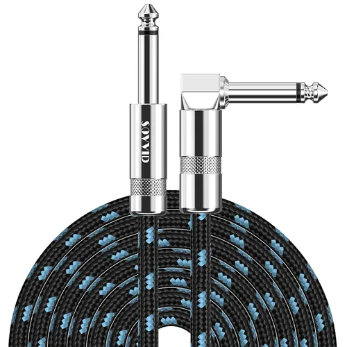 Miniatura 24 de Cable de Guitarra de 6 Pies Cable de Instrumento para Guitarra Eléctrica y Bajo, Teclado - Cable AMP de Ángulo Recto de 1/4 Pulgada, Negro