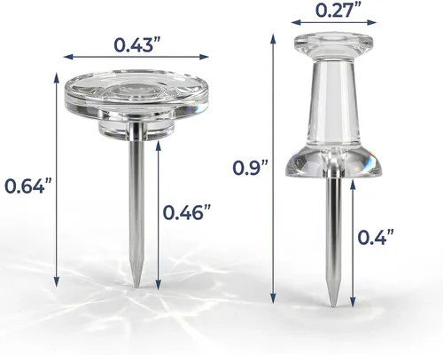 Miniatura 3 de Paquete de 200 pasadores transparentes y tachuelas para pulgar, cabeza plana transparente para tablón de anuncios, punta de acero resistente y caja