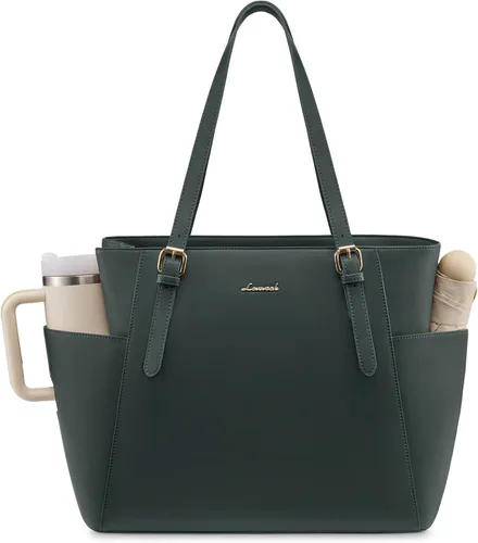Miniatura 14 de LOVEVOOK Bolso para laptop con gran portavasos para mujer, bolso de mano de cuero para trabajo, bolso de hombro profesional para computadora de 15.6