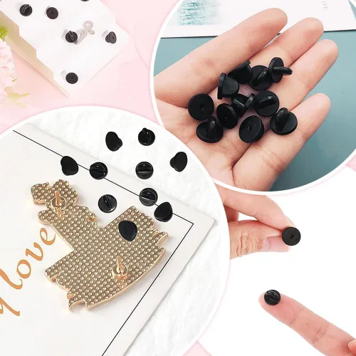 Miniatura 5 de 200 piezas de pasador de goma negra, broche trasero de silicona, repuesto de seguridad, comodidad, tapas de solapa pequeñas, accesorios para broche