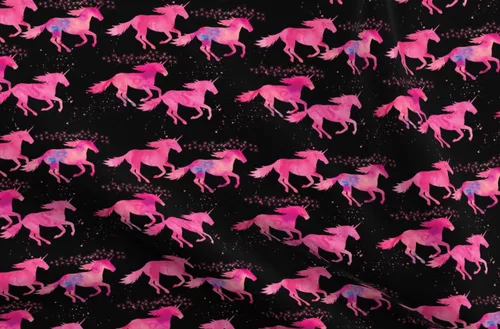 Spoonflower Tela – Unicornios de acuarela negro rosa mágico impreso en tela de gasa cuarto gordo – costura moda vestidos decoración del hogar