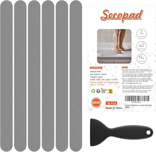 Miniatura 7 de Secopad 36 calcomanías antideslizantes para bañera, suelo de ducha antideslizantes con raspador premium