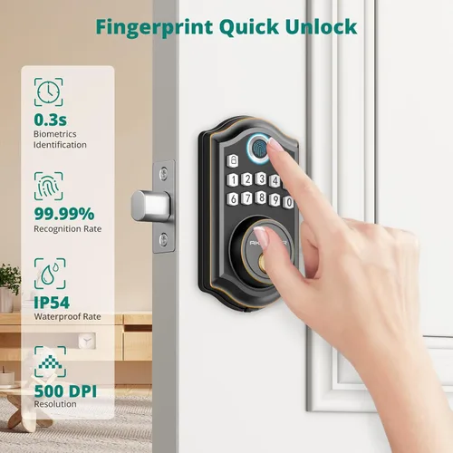 Miniatura 2 de AkaGear DS10 Cerradura de huellas dactilares para puerta - Cerradura de entrada sin llave, teclado electrónico con cerrojo, cerradura inteligente