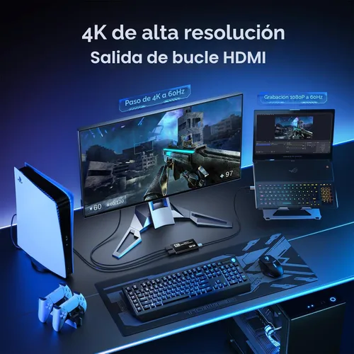 Miniatura 3 de XIIXMASK Tarjeta de captura de video, tarjeta de captura de audio y video, tarjeta de captura USB 3.0 4K HDMI Loop-Out, 1080P 60FPS/2K 30FPS captura
