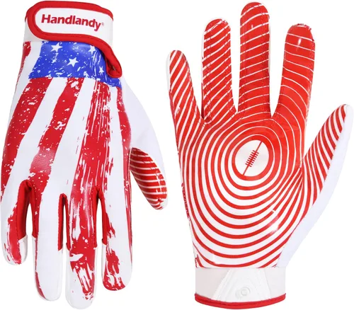Miniatura 18 de HANDLANDY Guantes de fútbol americano juvenil para niños y niñas, guantes de receptor abierto pegajosos para niños, guantes de fútbol americano