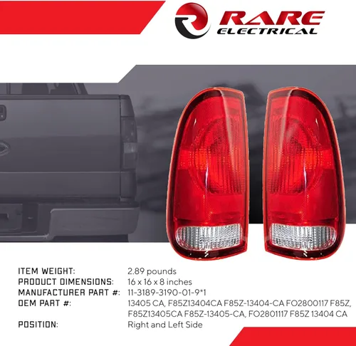Rareelectrical Nuevo par de luces traseras compatibles con Ford F-150 F-250 1997-2004 Fo2801117 F85z 13404 Ca F85z13405ca F85z-13405-Ca F85z13404ca