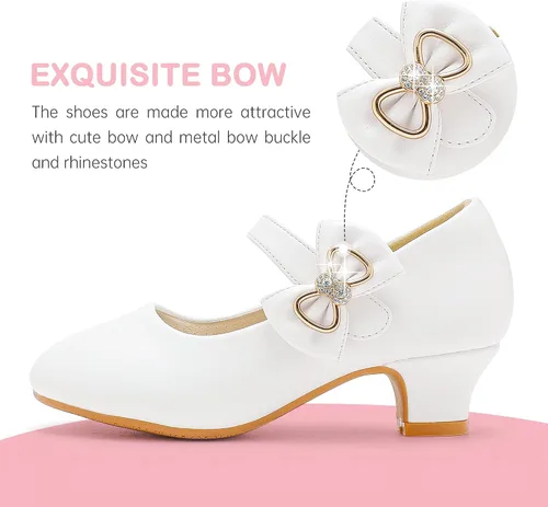 Miniatura 4 de Dufannie Zapatos de vestir para niñas, zapatos de tacón bajo de princesa, zapatos planos con purpurina para bodas y fiestas